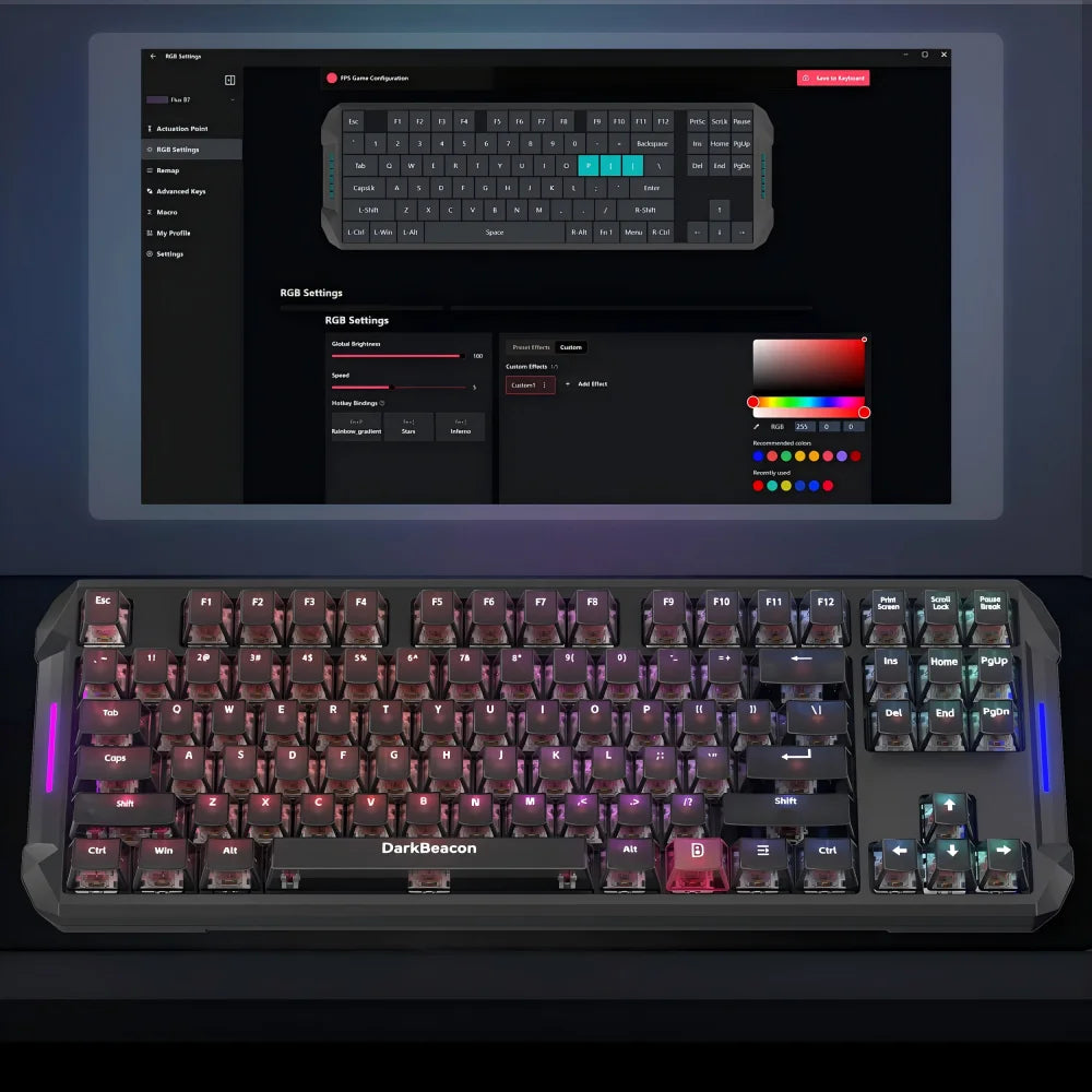 DarkBeacon Blade 68 RGB Silent Mechanical Gaming Keyboard Hot Swappable Wired N-Key Rollover 65% Compact Keyboard for PC Gamer