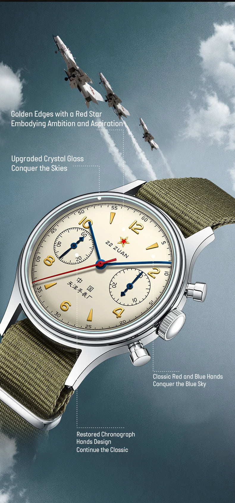 Seagull 1963 International Edition Orologio Meccanico da Uomo da Pilota ST1901 Cronografo Retrò da Polso Aviazione Air Force Nuovo