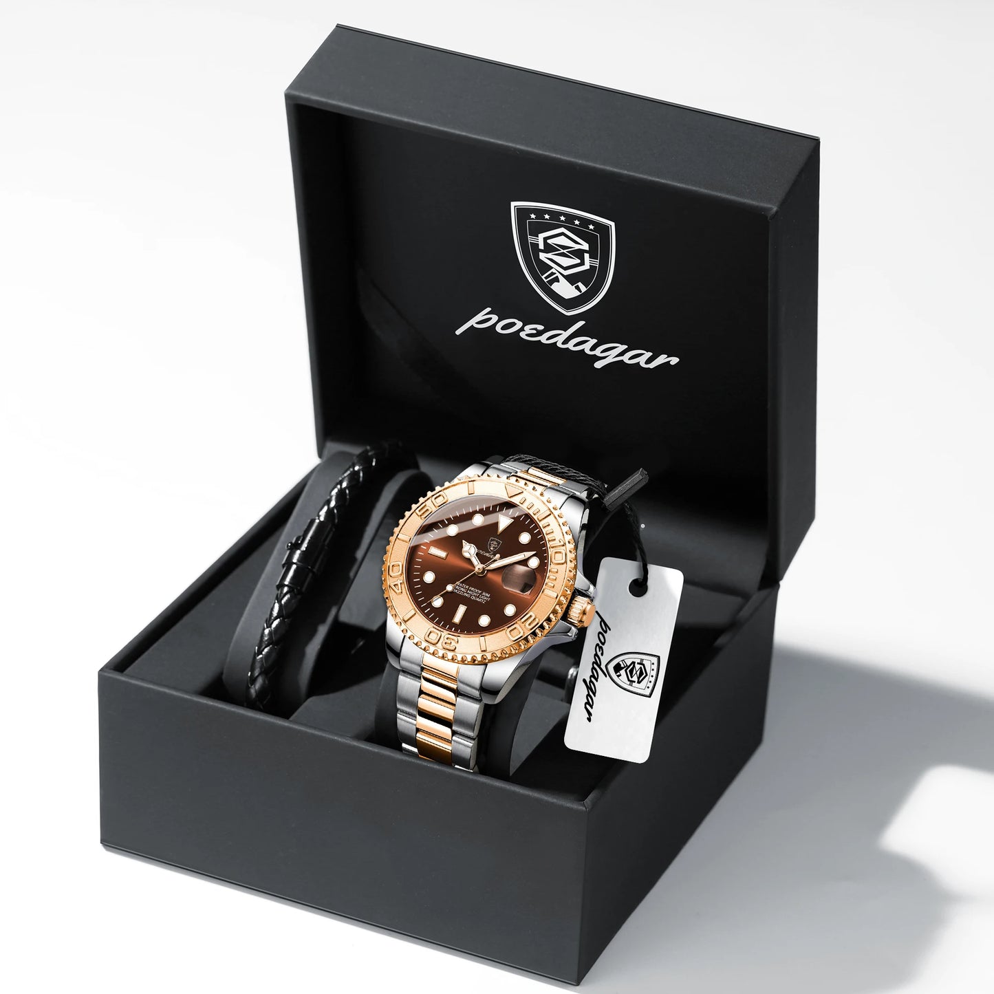 POEDAGAR Luxury Men's Watch Stainless Steel Date Quartz Fashion Watches For Man Waterproof Luminous Business Male Watch+Box Gift