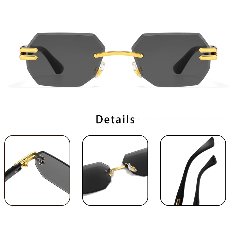 CATERSIDE Retro Rimless Sunglasses Men Polygonal Metal Frame High Quality Women Sun Glasses Outdoor Travel Gift Summer Style