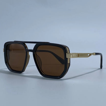Ochelari de soare pătrați polarizați pentru bărbați, de lux, în stil vintage, cu punte dublă, lentile cu gradient, ochelari de soare pentru șofat, ochelari de soare retro cu partea superioară plată, pentru bărbați