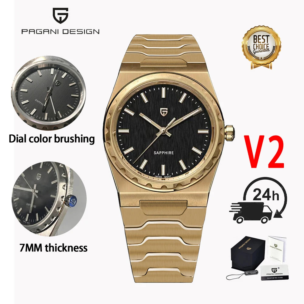 PAGANI DESIGN 2025 new thin 7MM men's quartz watch VJ21 37MM sapphire stainless steel waterproof 10Bar luminous C3 reloj hombre