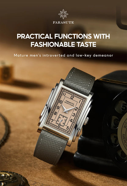 FARASUTE Original Design Square Manual Mechanical Men's Watch Seagull Movement Luxury Retro Sapphire Mirror Waterproof Men Watch