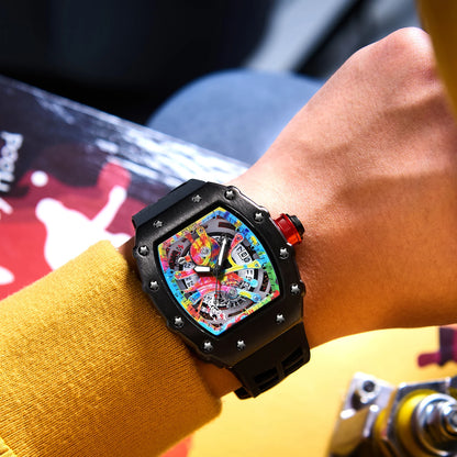 Luxury Watch Men Wrist Watches Tonneau Multifunction Graffiti Dial Auto Date Waterproof Sports Casual Clock Men Quartz Watches