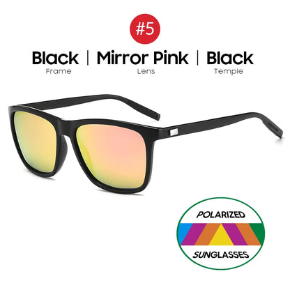 VIVIBEE Ochelari de soare polarizați de lux, pătrați, pentru bărbați, cu lentile oglindă albastre, clasici, unisex, la modă, pentru femei