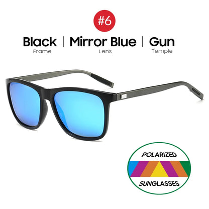 VIVIBEE Ochelari de soare polarizați de lux, pătrați, pentru bărbați, cu lentile oglindă albastre, clasici, unisex, la modă, pentru femei